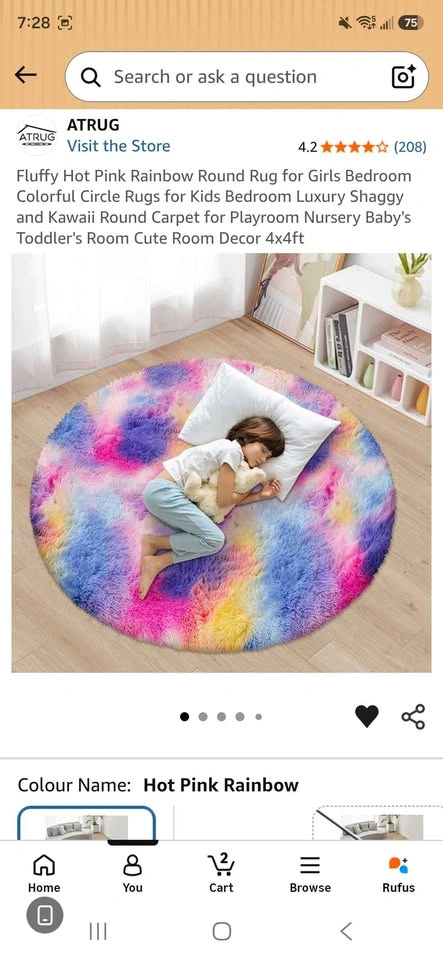 Fluffy Rainbow Round Rug - photo 3