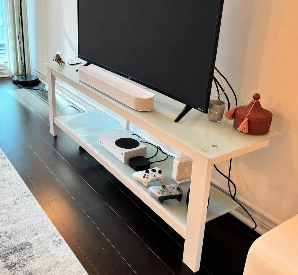 White Metal and Glass TV Stand / Media Console - photo 2