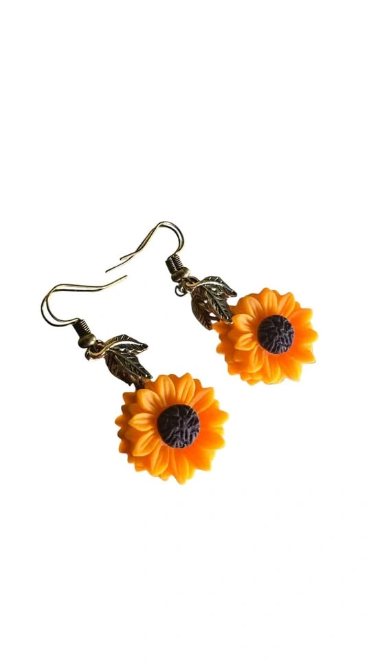 Sunflower Dangle Earrings Handmade Resin Flower Jewelry
