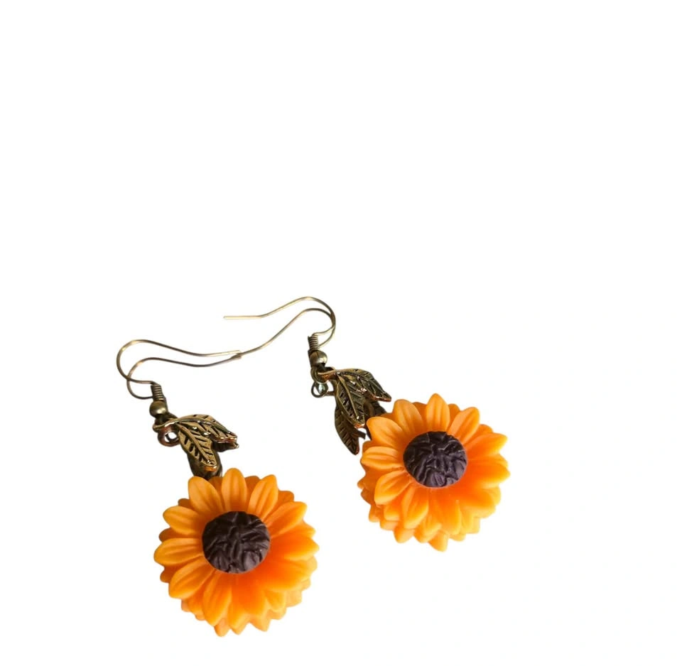 Sunflower Dangle Earrings Handmade Resin Flower Jewelry - photo 2