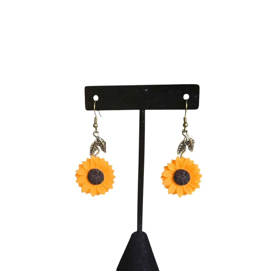 Sunflower Dangle Earrings Handmade Resin Flower Jewelry - photo 3