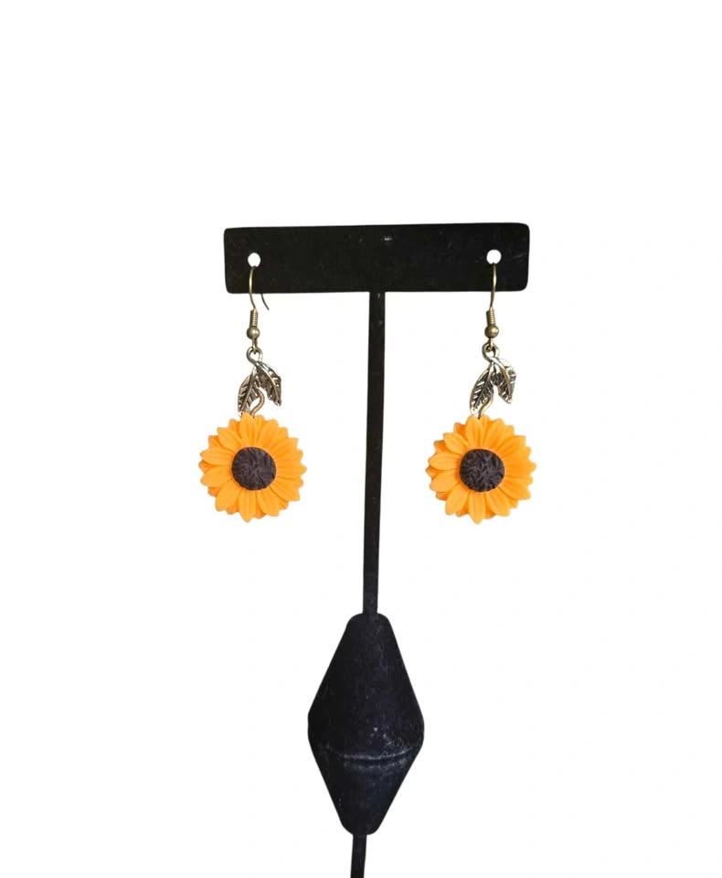 Sunflower Dangle Earrings Handmade Resin Flower Jewelry - photo 5