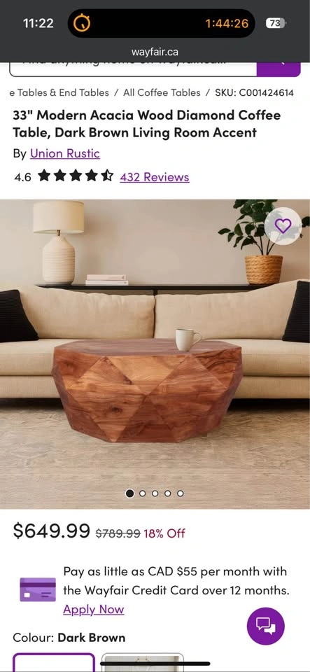 Acacia Wood Diamond Coffee Table - photo 4
