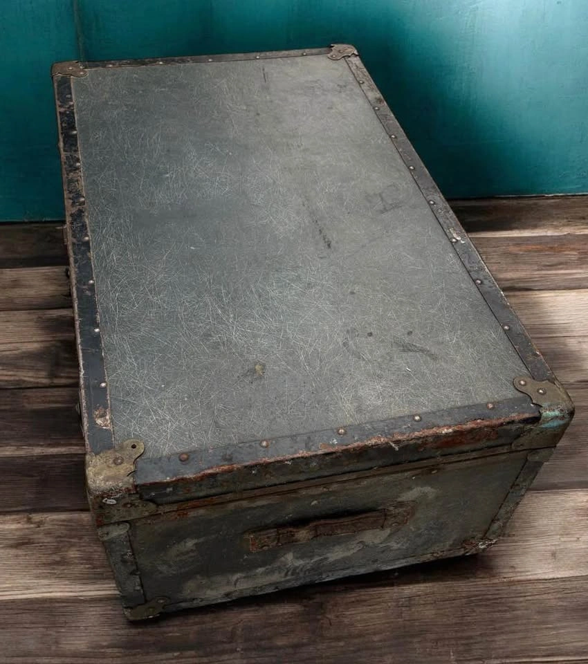 Vintage 1953 Metal Bound Soldier Storage Trunk - photo 4