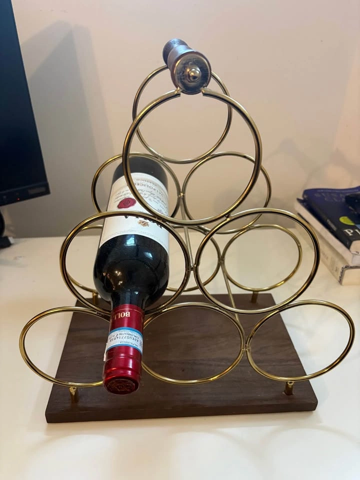 Vintage Look Brass and Wood 6-Bottle Wine Rack - photo 2