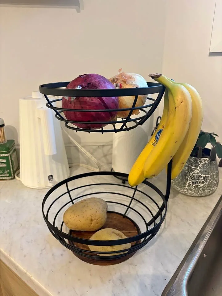 2-Tier Metal Fruit Basket with Banana Hanger