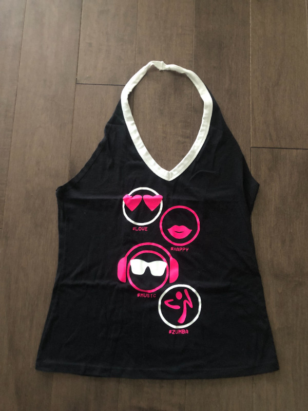 ZUMBA Halter Top Love Happy Black Fuchsia Women M