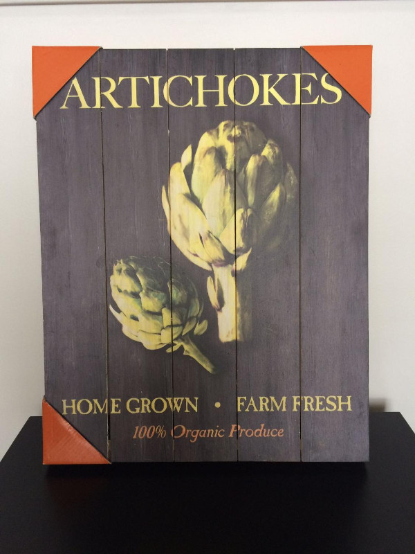 Rustic Sign Wooden Picture Kitchen Artichoke Gardening Farm