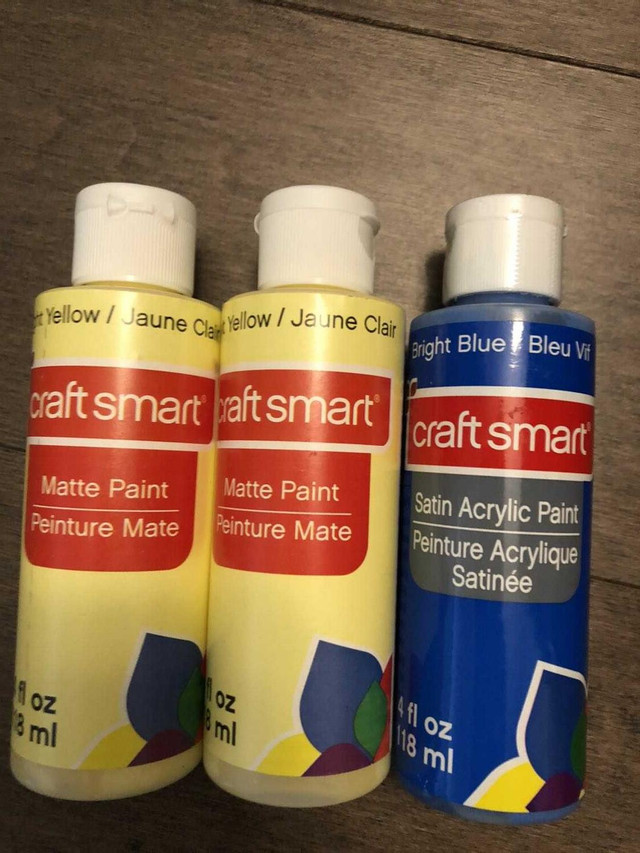 3 Bottles Paint Matte Satin Acrylic Yellow Blue