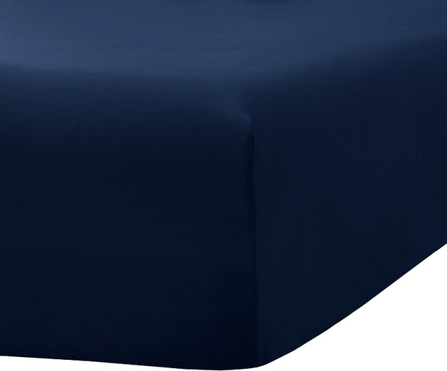 2 Fitted Sheet Twin Size, Brushed Microfibre Navy Blue - photo 2