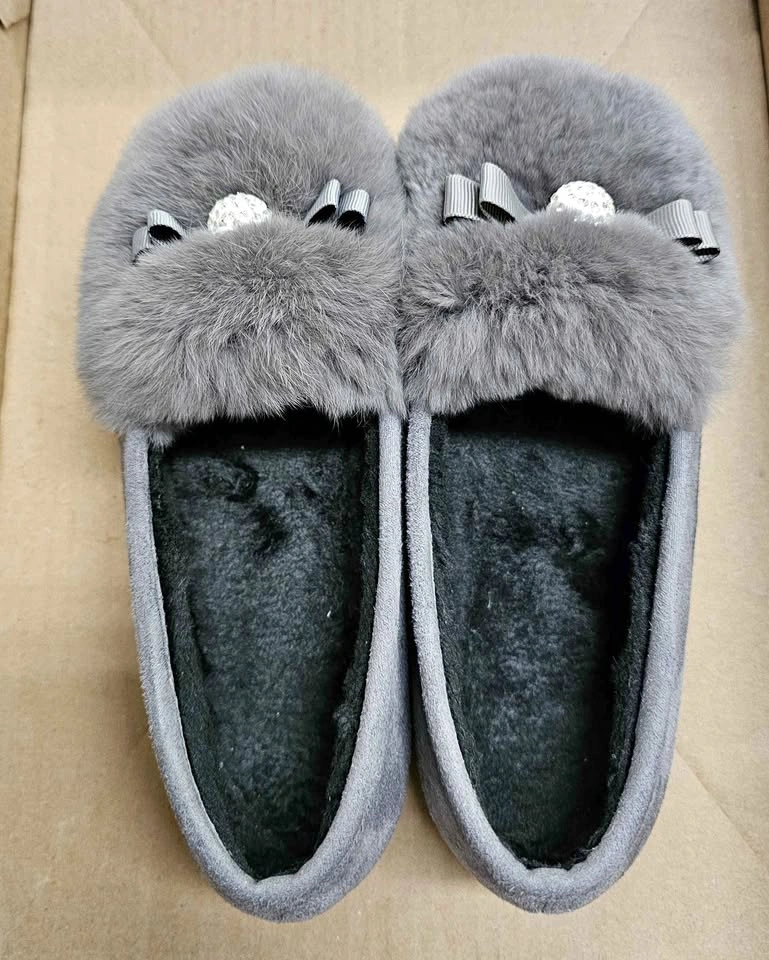 New Cozy Grey Faux Fur Fleece Lined Slip-On Loafers Moccasins