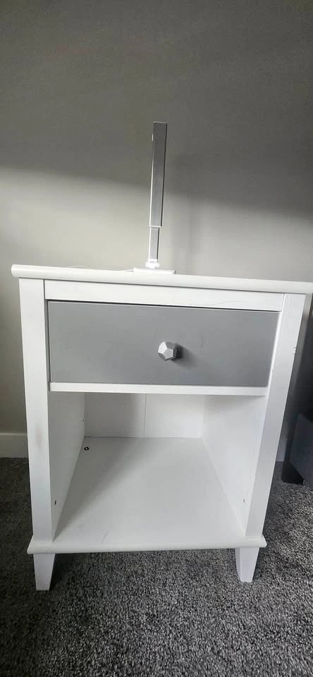 White and Grey Nightstand with Drawer