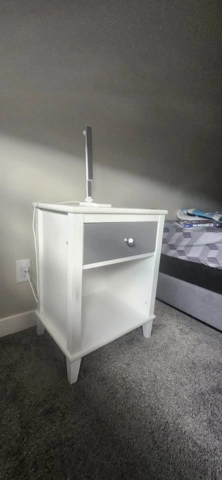 White and Grey Nightstand with Drawer - photo 3