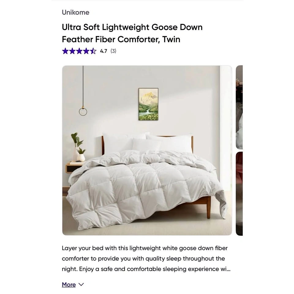 Unikome Twin Ultra Soft Lightweight Goose Down Feather Comforter