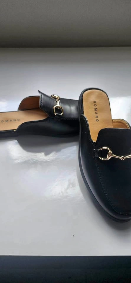 Romano Black Horsebit Mules Real Leather