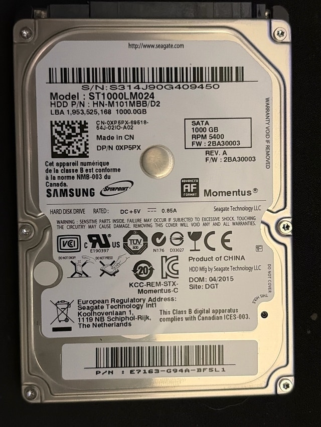 Seagate Momentus ST1000LM024 1TB Hard Drive