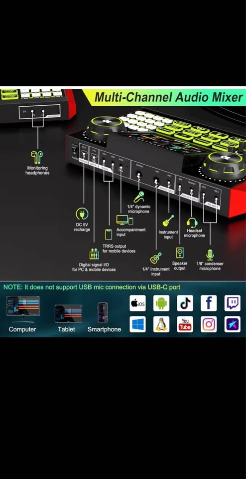 tenLamp G9 Audio Mixer for Live Streaming, Gaming, Singing - photo 2
