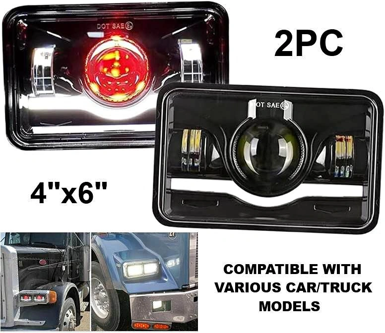 2PC 4x6 LED Headlights with Red Evil Eye