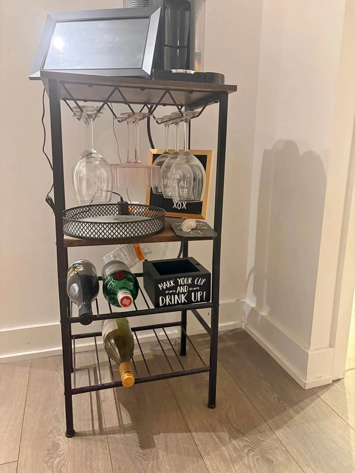 Industrial Metal and Wood Bar Cart Wine Rack