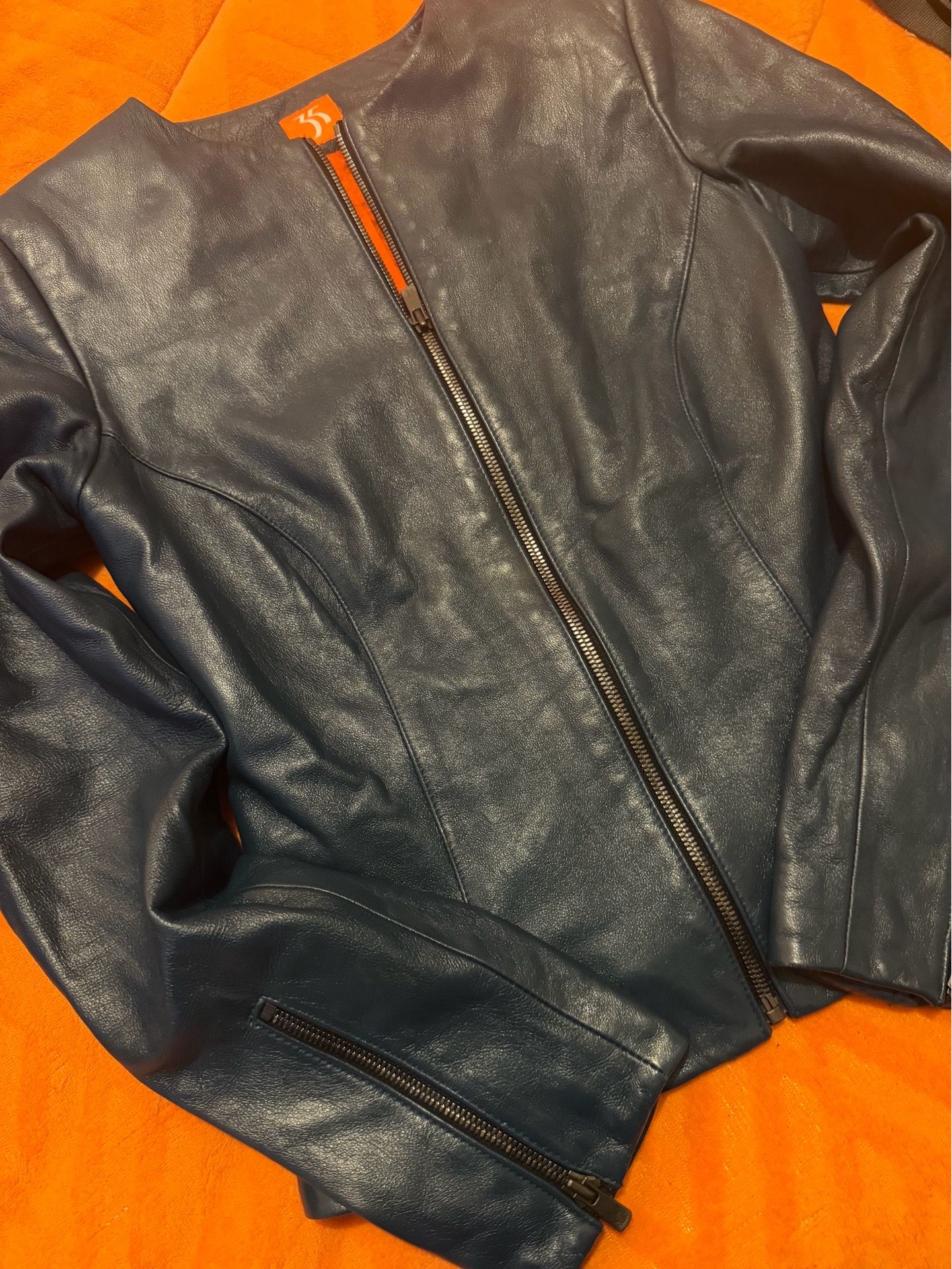 Blue Leather Collarless Jacket - photo 2