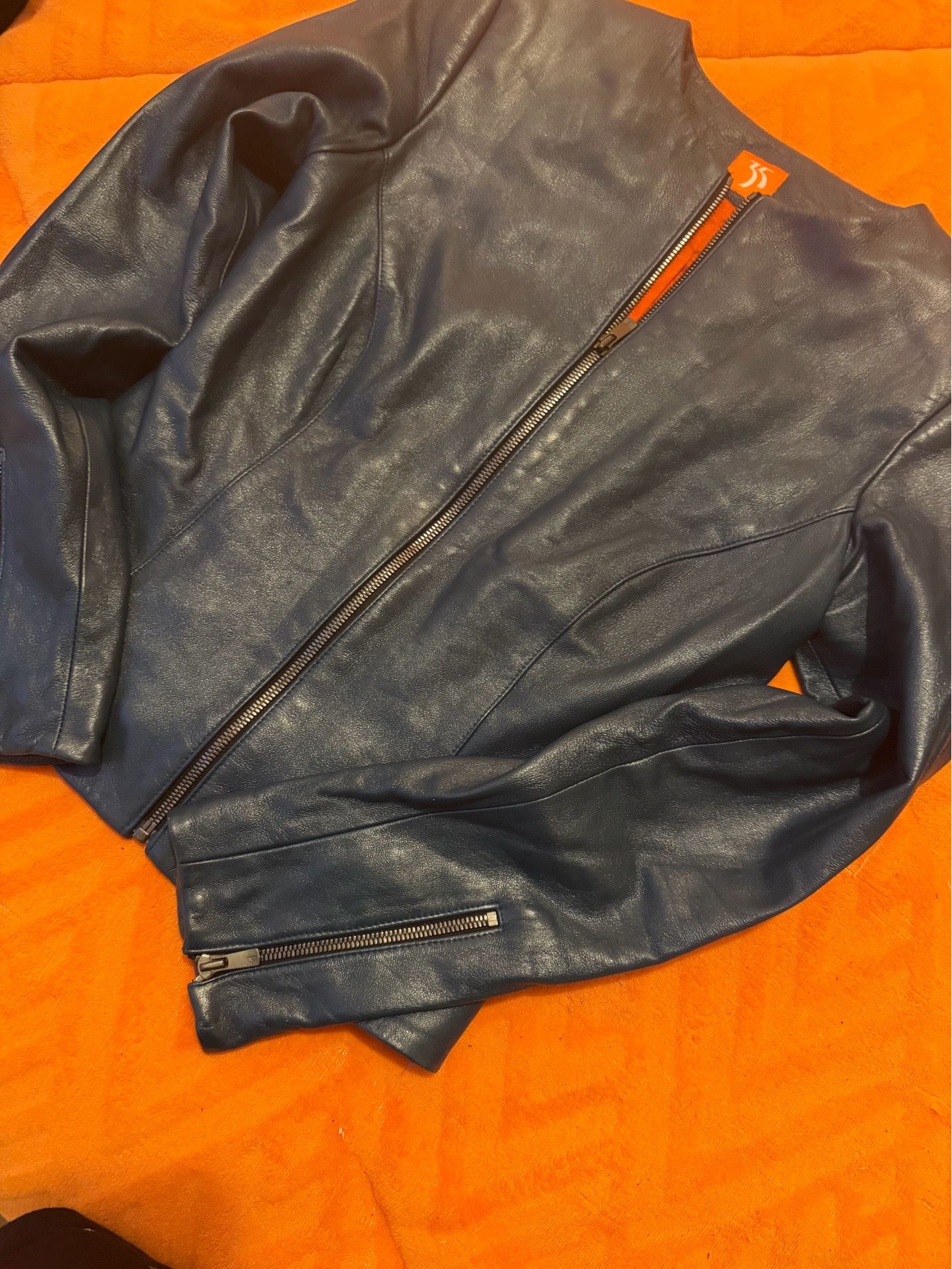 Blue Leather Collarless Jacket - photo 3