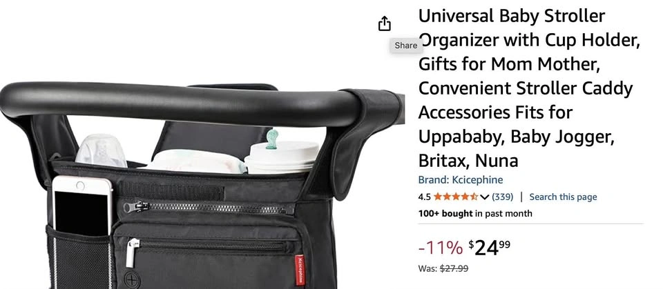 Universal Baby Stroller Organizer with Cup Holder