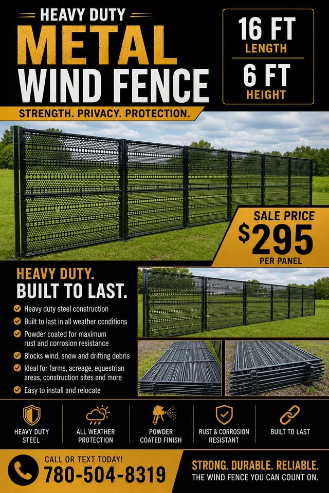 Heavy-Duty 16' x 6' Powder-Coated Metal Wind Fence Panels