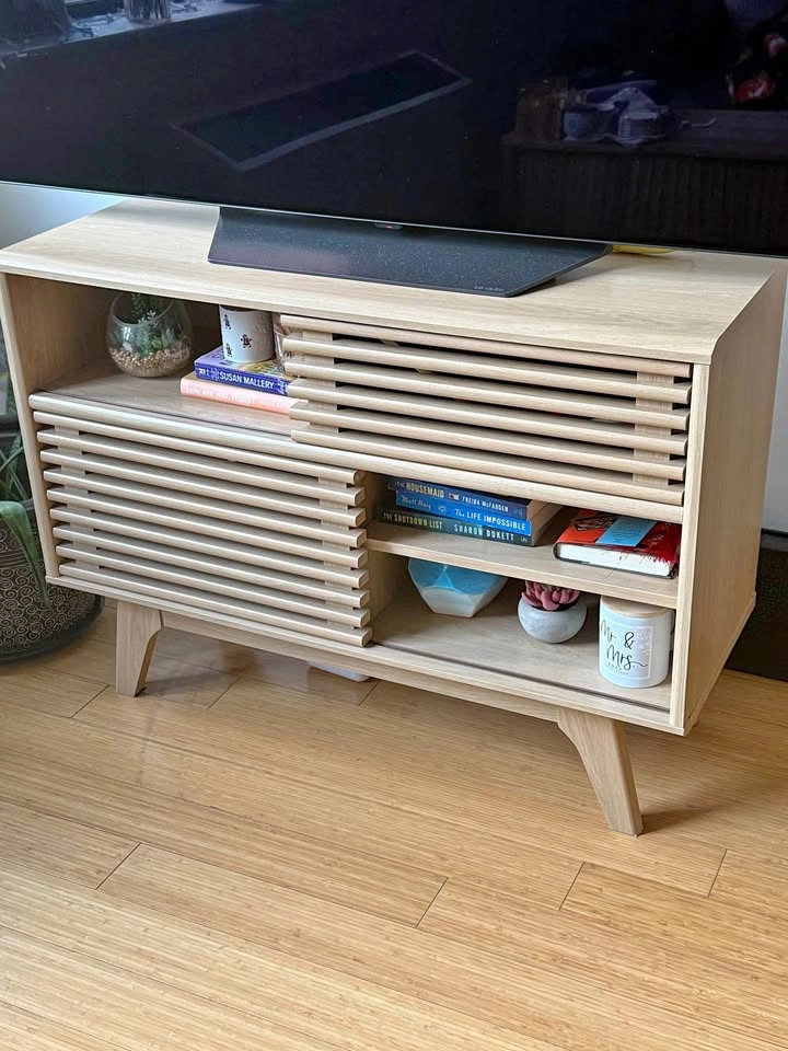 Modway Render Mid-Century Modern Two-Tier Display Stand in Oak