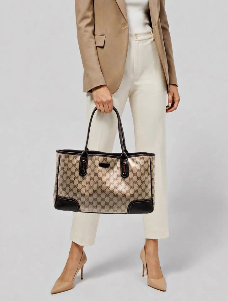 Authentic Gucci GG Crystal Princy Tote Beige XL Shoulder Bag