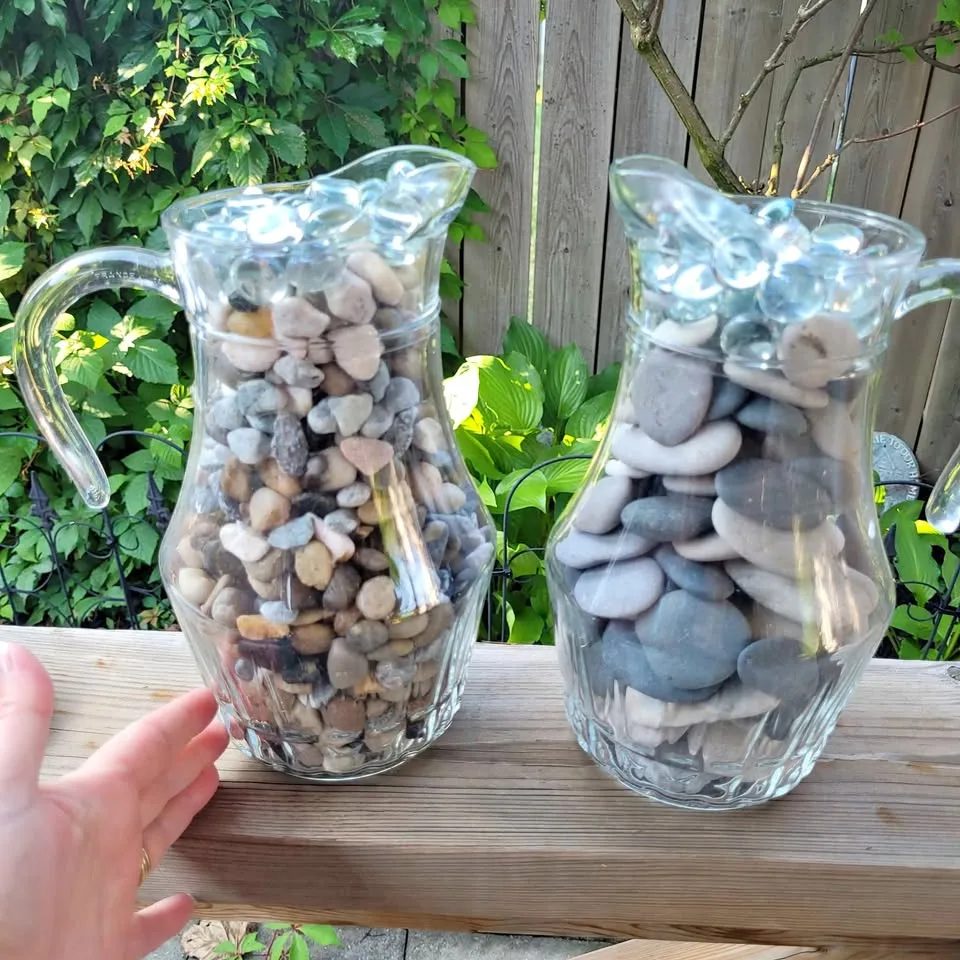 2 Large Glass Water Jugs filed with Rocks thumbnail