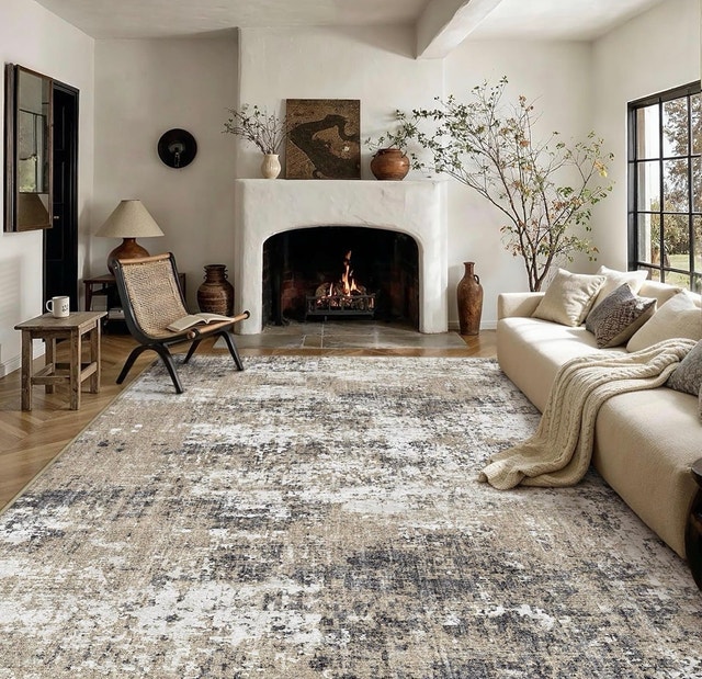 PureCozy Abstract Brown Area Rug 8x10