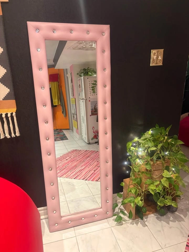 Pink Tufted Full Length Mirror with Crystal Accents - photo 2