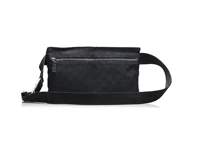 Authentic Gucci GG Canvas Double Pocket Waist Belt Bag Black - photo 3