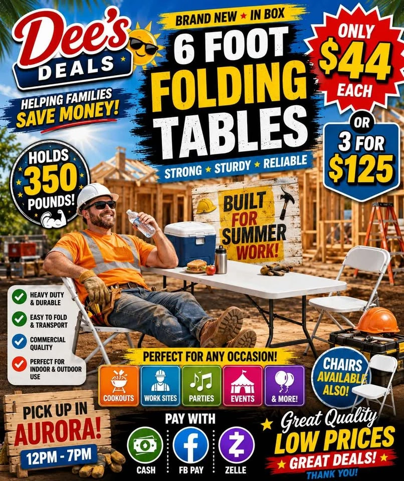 6 foot folding tables BRAND NEW IN BOX ONLY $44 or 3 for $125 - photo 2