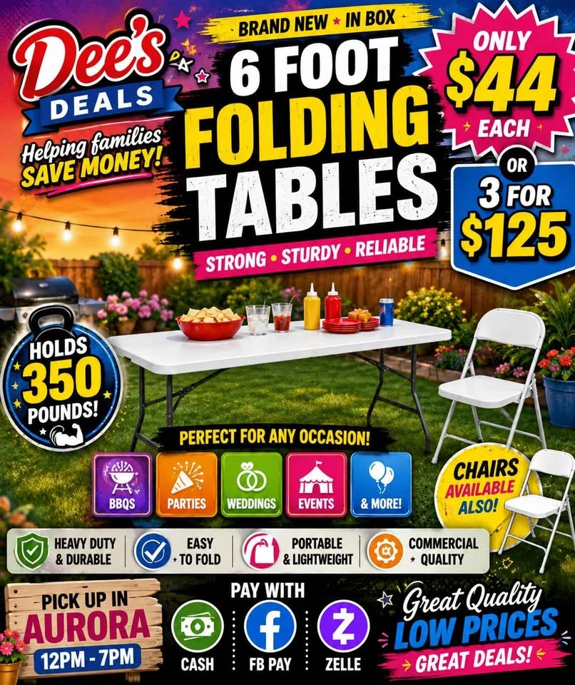 6 foot folding tables BRAND NEW IN BOX ONLY $44 or 3 for $125 - photo 3