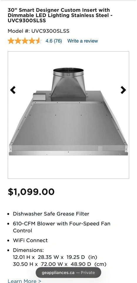 GE 30" Designer Wall Mount Range Hood