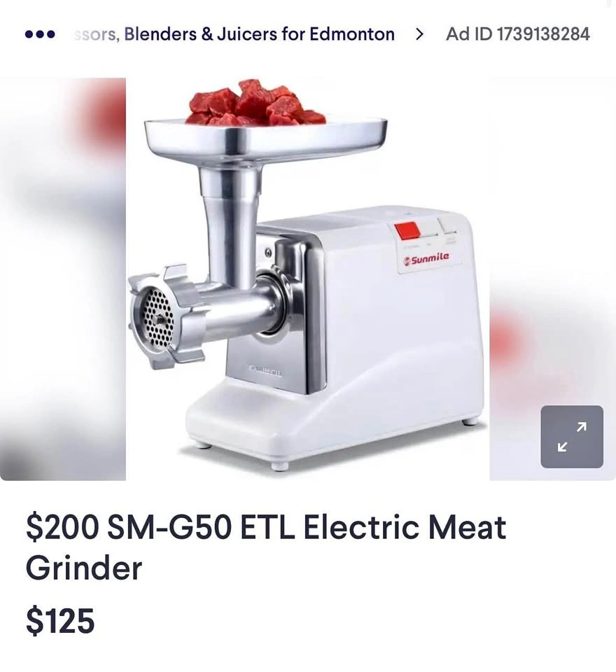 $200 SM-G50 ETL Electric Meat Grinder in opened box