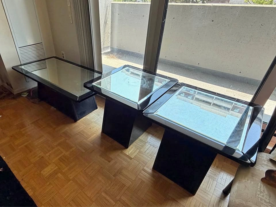 3-Piece Black and Mirrored Glass Coffee Table Set