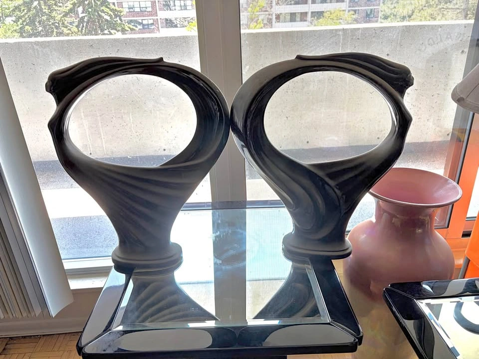 Pair of Art Deco Style Black Ceramic Sculptures