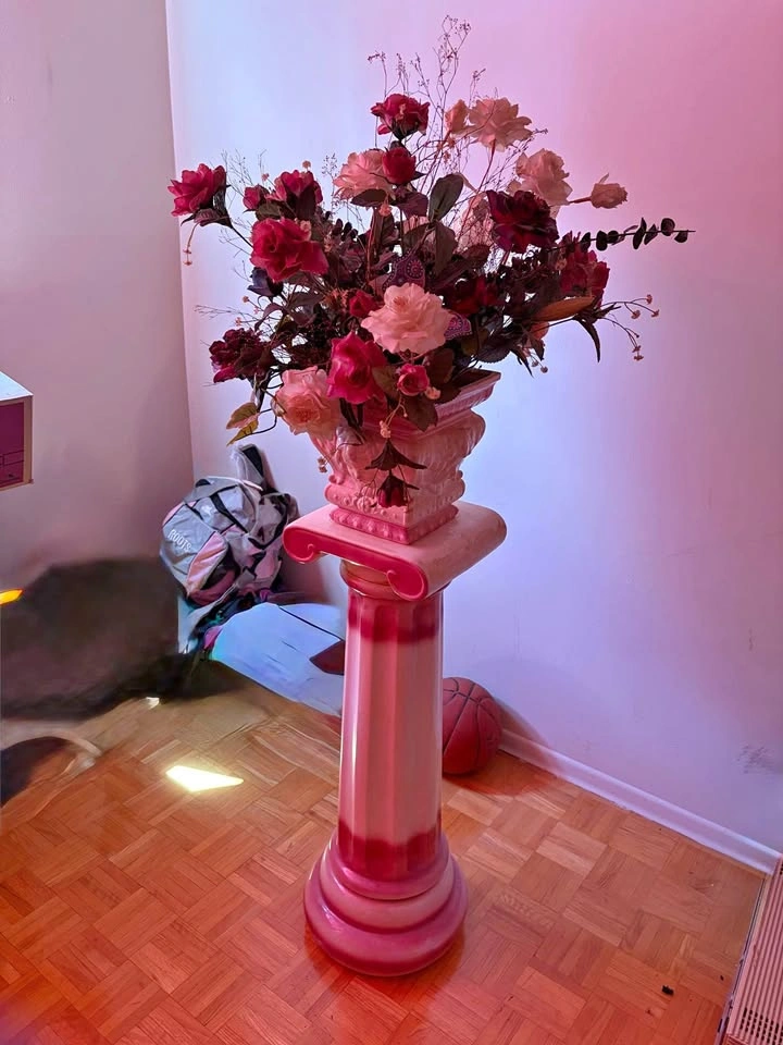 Vintage Ceramic Pedestal with Floral Arrangement