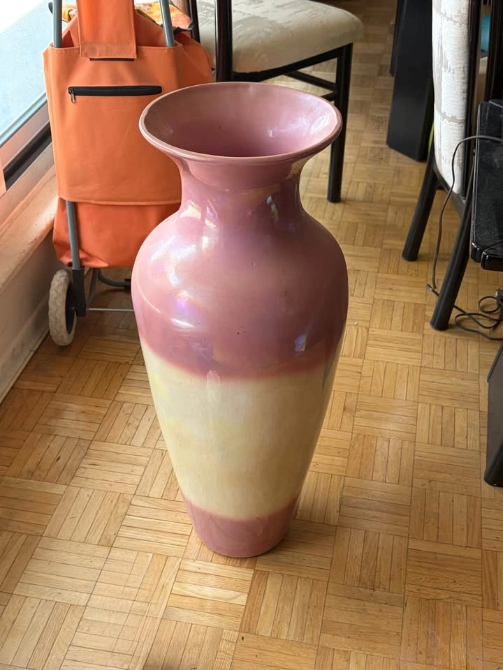 Large Iridescent Pink and Cream Ceramic Floor Vase - photo 2
