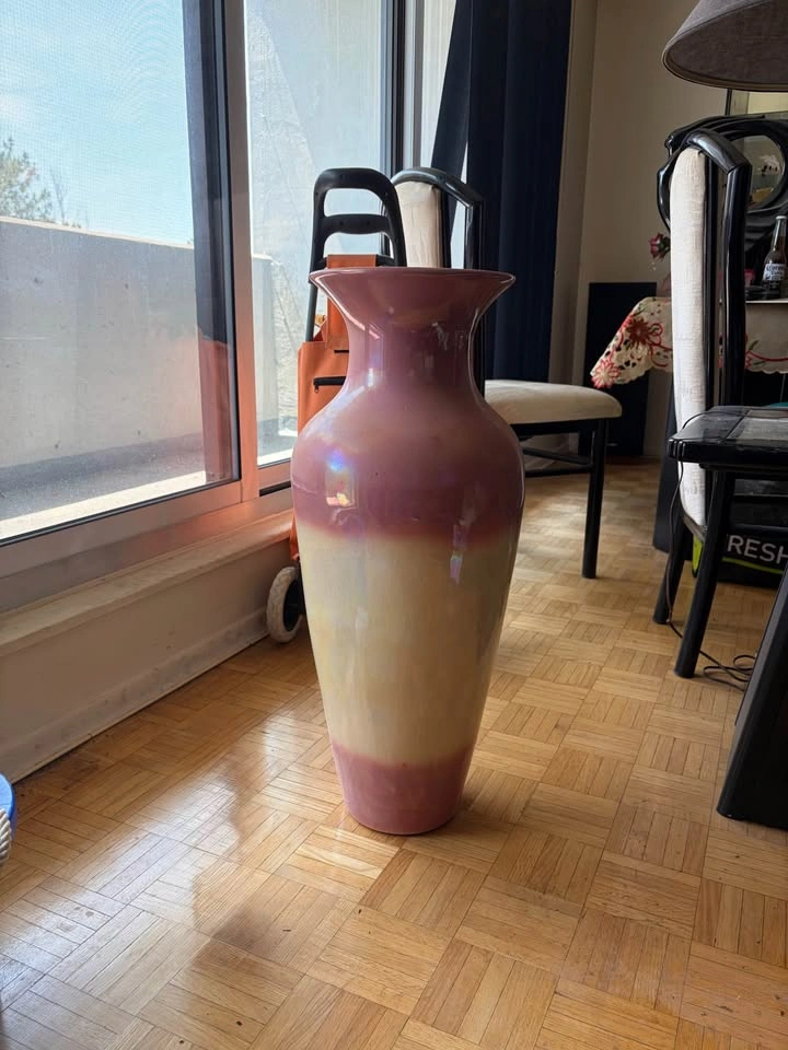 Large Iridescent Pink and Cream Ceramic Floor Vase - photo 3