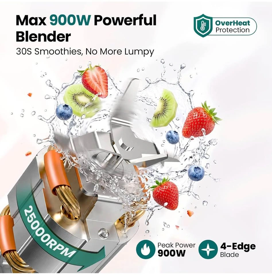900W Portable Blenders Smoothies and Shakes Black - photo 4