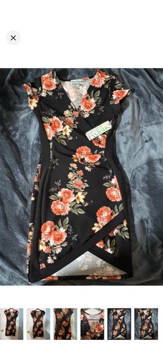 almost FAMOUS Black Floral Wrap Sheath Dress M V-Neck Cap Sleeve - photo 3