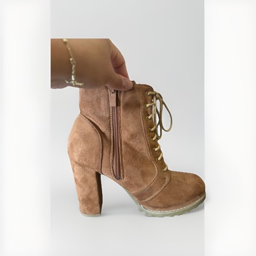 TOP MODA Women’s Brown Suede Ankle Bootie Lace-Up Side Zipper Ro - photo 2