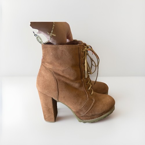 TOP MODA Women’s Brown Suede Ankle Bootie Lace-Up Side Zipper Ro - photo 3