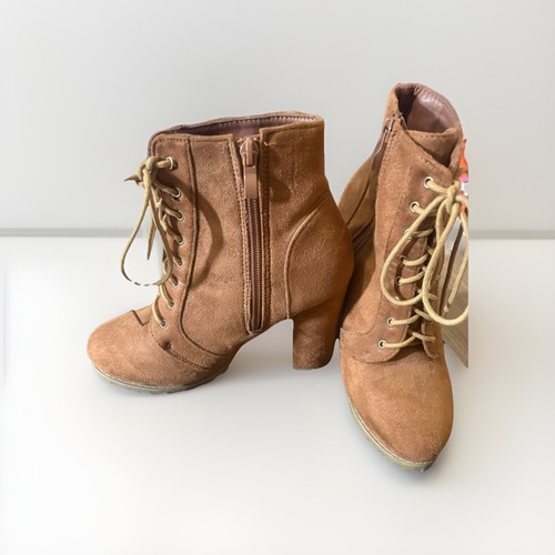 TOP MODA Women’s Brown Suede Ankle Bootie Lace-Up Side Zipper Ro - photo 5