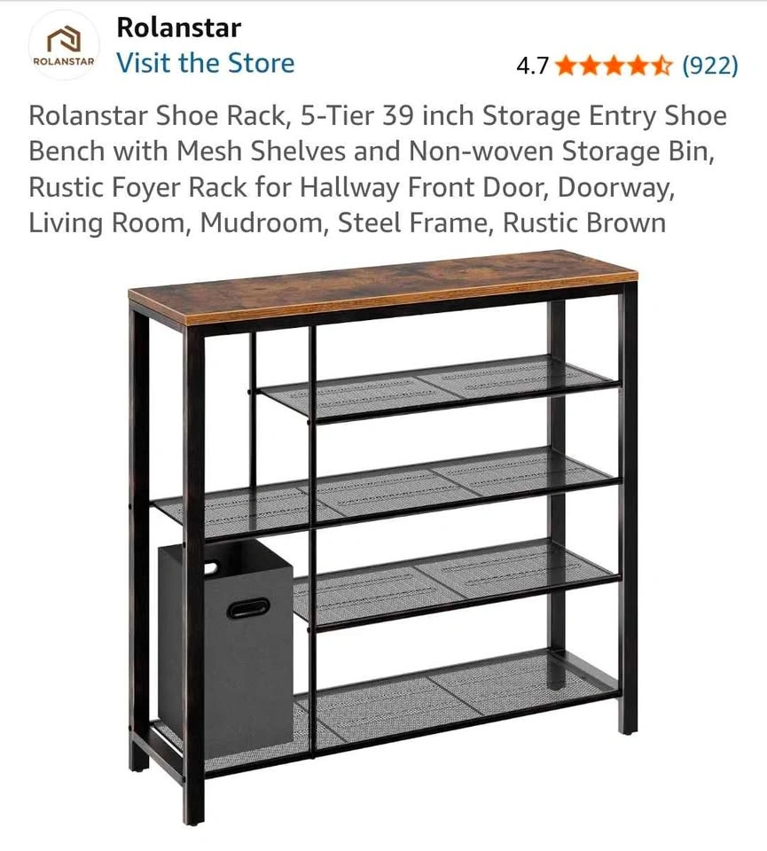 Rolanstar 5-Tier Shoe Rack with Mesh Shelves - photo 2