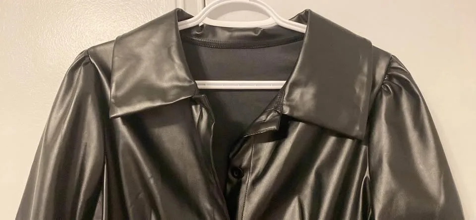 Brand New SHEIN Black Leather-Like Dress - Size 6 (M) 🖤 image indicator(4)