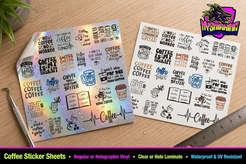 Coffee Stickers | 24 pk Vinyl Decals #1 and #2 - photo 3